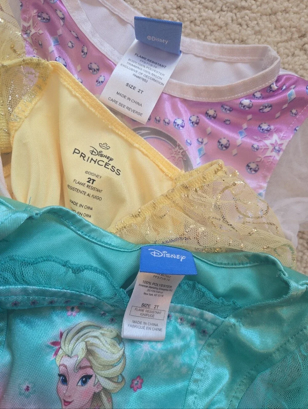 Lot Of 3 Disney Frozen & Belle Nightgown/Dress Up Dresses - Picture 5 of 7